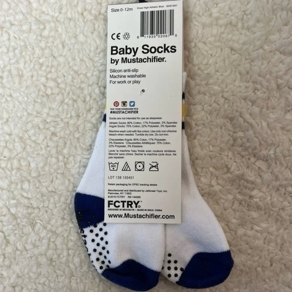 FCTRY Mustachifier Knee High Athletic Blue Socks